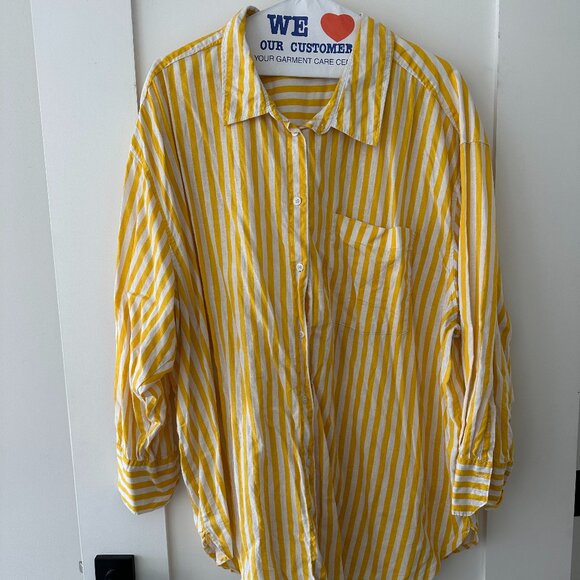 Yellow Stripe Linen Blend Button Down | H&M | 4X - Picture 2 of 5